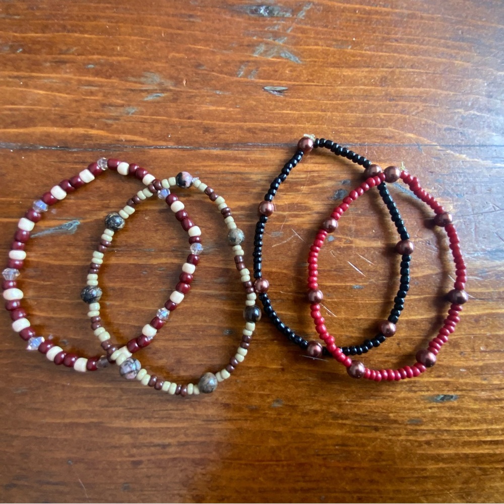Beaded Bracelet Set in Rust, Black, and Brown